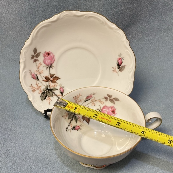 Pink Rose Mitterteich Bavaria Germany Footed Coffee Cup and Saucer - Picture 14 of 15